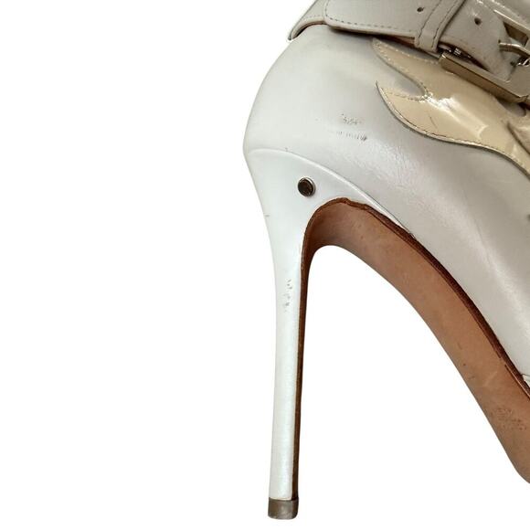 Laurence Dacada Peep Toe Buckle White Leather Ankle Boot $760 sz 37EU, US 6,5-7 - Picture 7 of 12